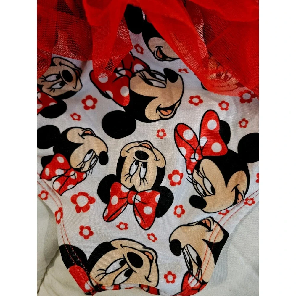 Disney Junior Minnie Mouse Girls Red‎ Tutu One Piece Swimsuit Size 4T